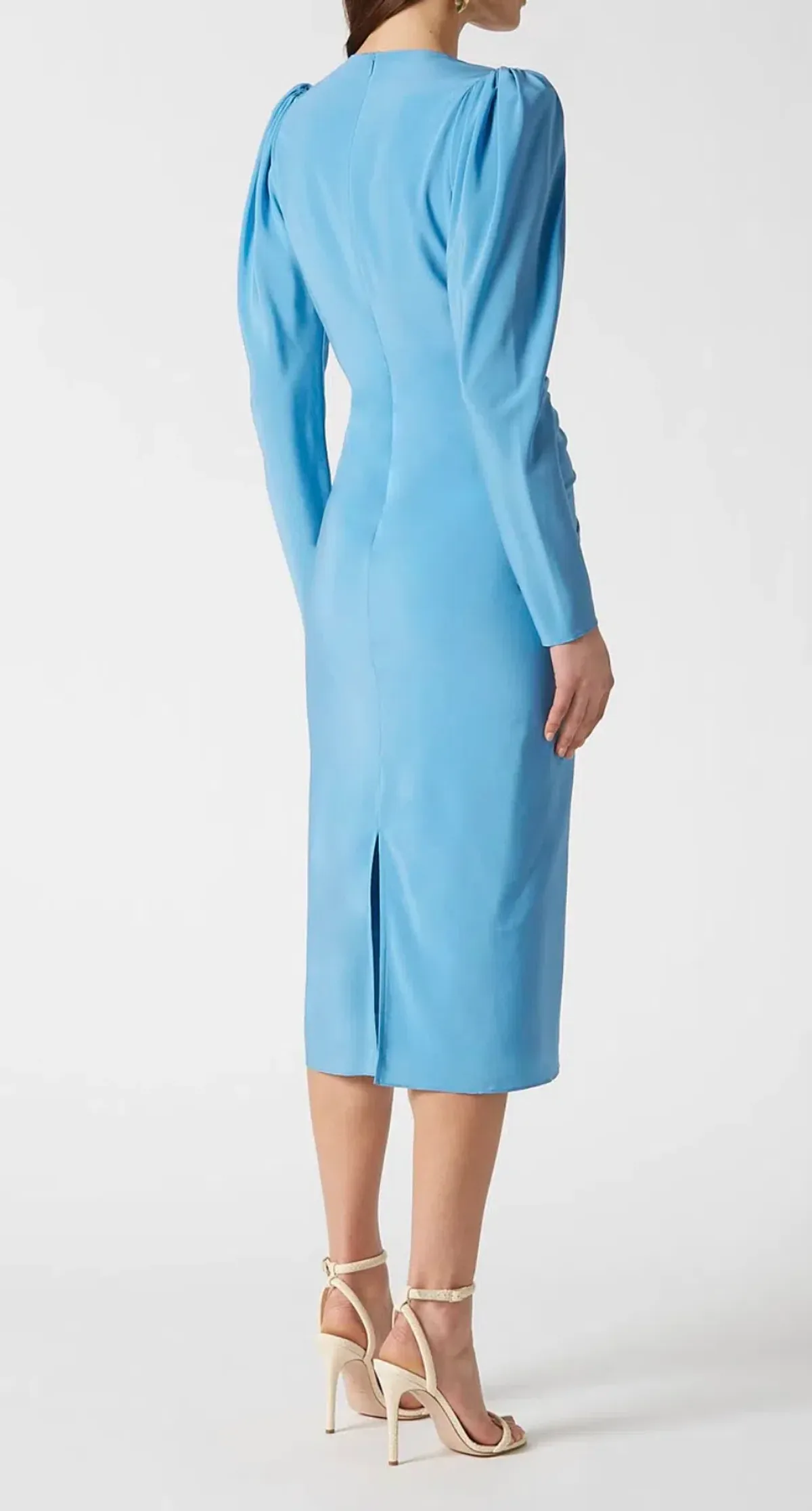 Scanlan Theodore Silk Drape Sleeve Dress Blue Size 8 - Image 3