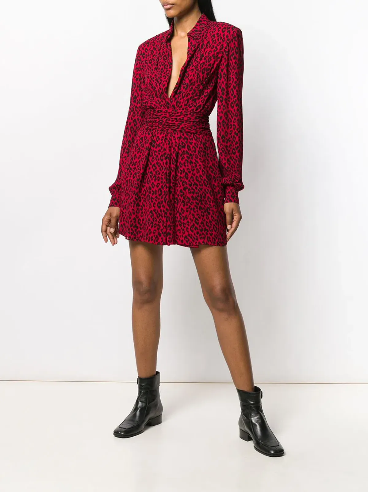 Saint Laurent Long Sleeve Leopard Mini Dress In Red & Black Size 8 - Image 2