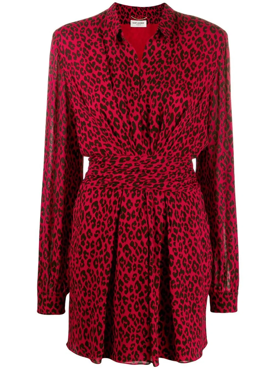 Saint Laurent Long Sleeve Leopard Mini Dress In Red & Black Size 8 for rent on The Volte - main image