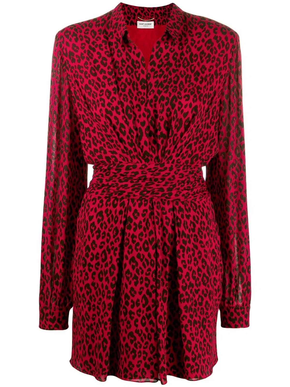 Saint Laurent Long Sleeve Leopard Mini Dress In Red & Black Size 8 - Image 5