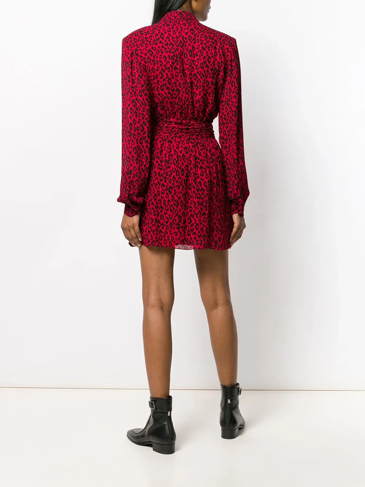 Saint Laurent Long Sleeve Leopard Mini Dress In Red & Black Size 8 - Image 3