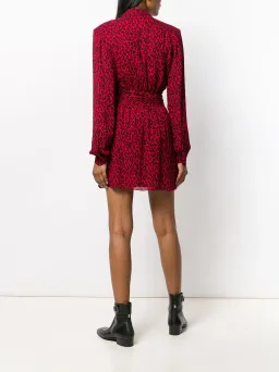 Saint Laurent Long Sleeve Leopard Mini Dress In Red & Black Size 8 for rent on The Volte - image 3