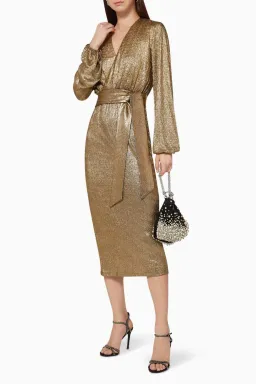 Elle Zeitoune Chase Gold Midi Dress Size 10 for rent on The Volte - image 1