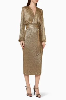 Elle Zeitoune Chase Gold Midi Dress Size 10 for rent on The Volte - image 2
