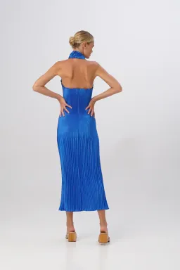 L'Idee The Soirée Pleated Halter Gown MOROCCAN Blue Size 8 for rent on The Volte - image 4