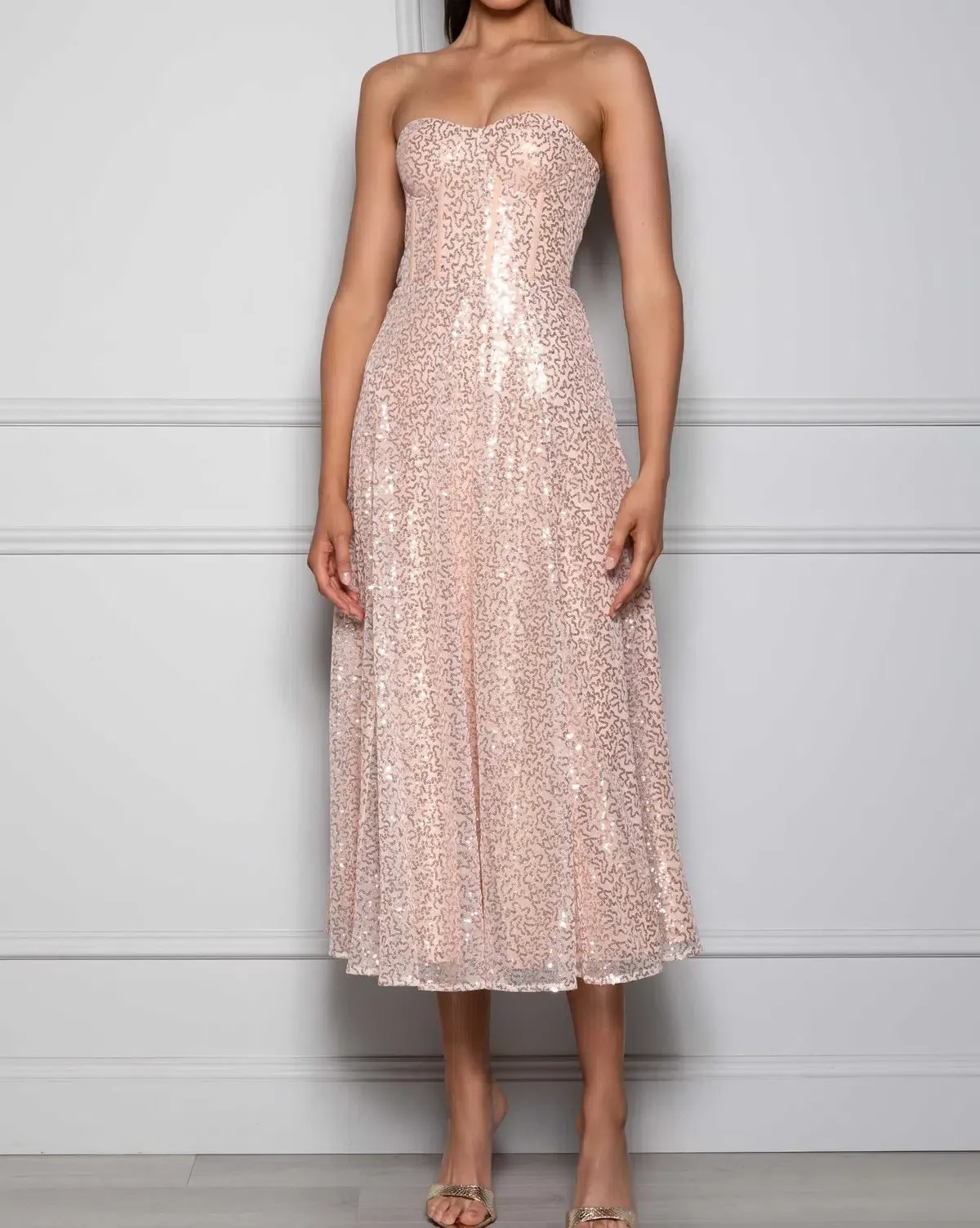 Elle Zeitoune Lana Dress Rose Gold Size 10 for rent on The Volte - main image