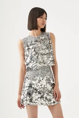 Aje Cherie Sequin Mini Skirt Silver Size 8 for rent on The Volte - image 1