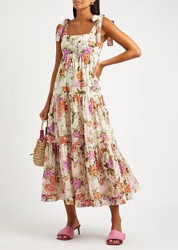 Zimmermann Pattie Floral Print Cotton Midi Dress Cream Floral Size 4 for rent on The Volte - image 1