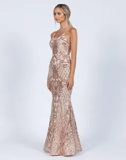 Bariano Serpentine Scoop Gown Gold Sequin Size 10 for rent on The Volte - image 3