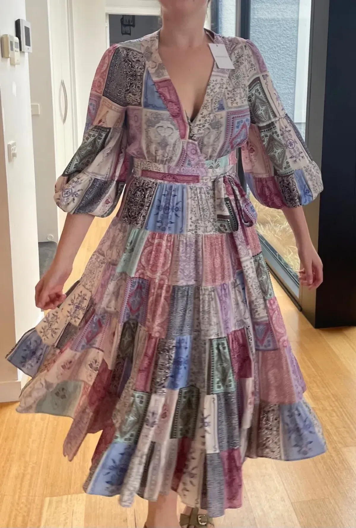Zimmermann Wrap Midi Dress Multi Zodiac Cards Print Size 2 /Au 12 - Image 4