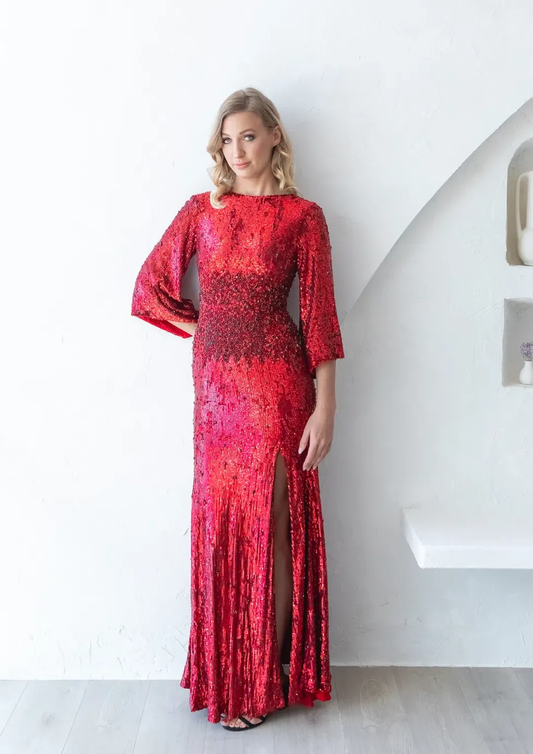 Rachel Gilbert Capella Sequin Gown Red Size AU 8 for rent on The Volte - main image