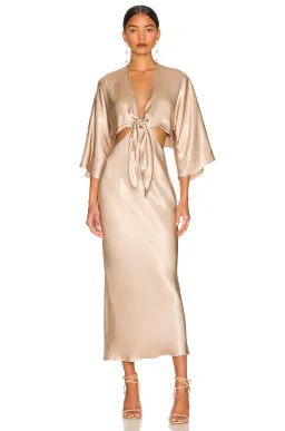 Shona Joy La Lune Tie Front Bias Midi Dress Gold Size 8 for rent on The Volte - image 1