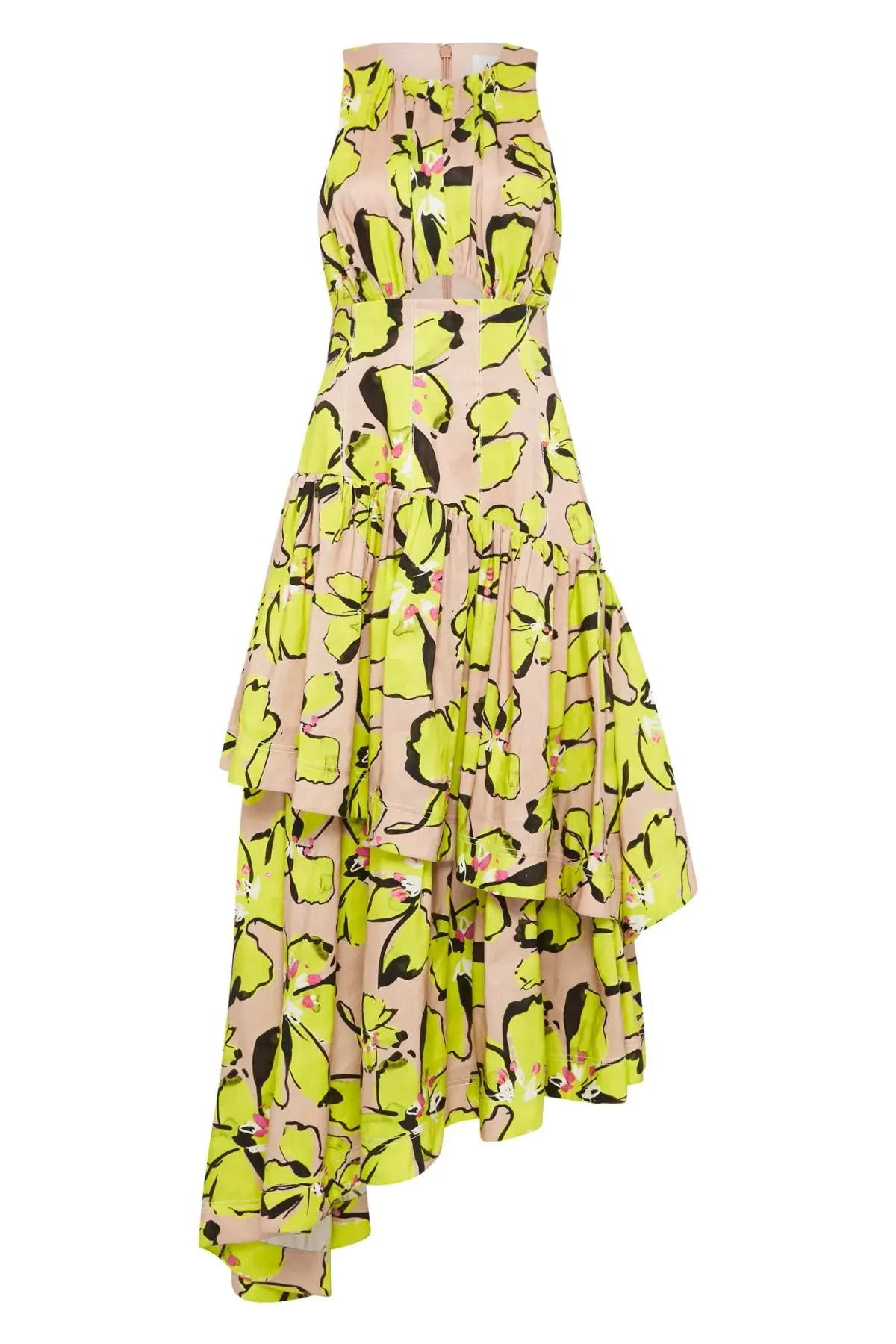 Aje Pelicano Citrus Bloom Racer Asymmetric Tiered Dress Print Size 8 - Image 4