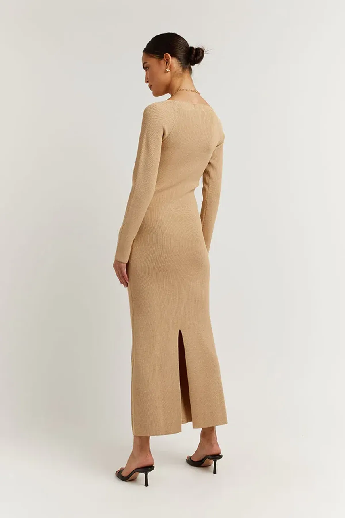 Dissh Stride Warm Wheat Knit Midi Dress Beige Size 8 - Image 5