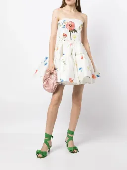Leo Lin The Fields Embroidered Bustier Mini Dress White Floral Size 14 for rent on The Volte - image 2