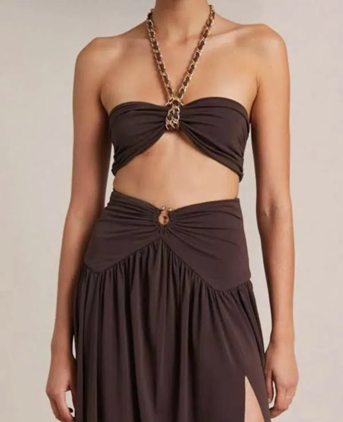 Bec & Bridge Joelene Chain Halterneck Crop Top Brown Size 6 - Image 2