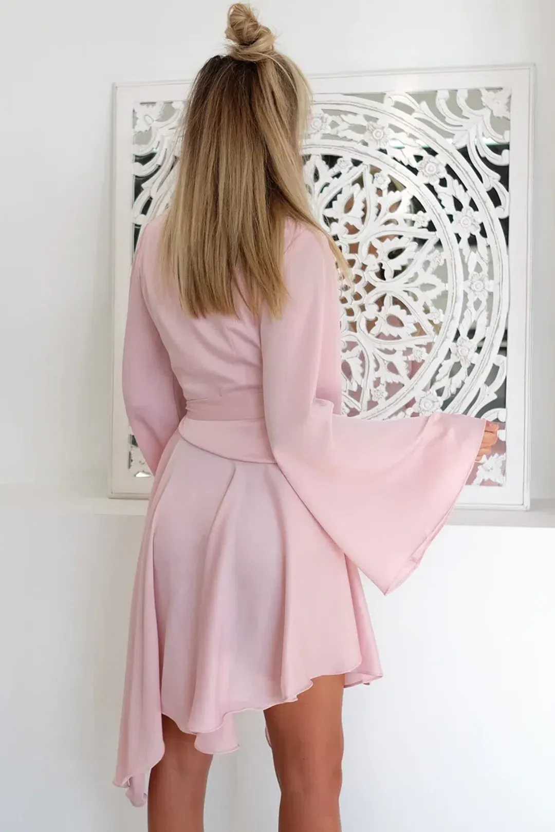 Keepsake Oceans Long Sleeve Wrap Mini Dress Pink Blush Size M / Au 10 for rent on The Volte - main image