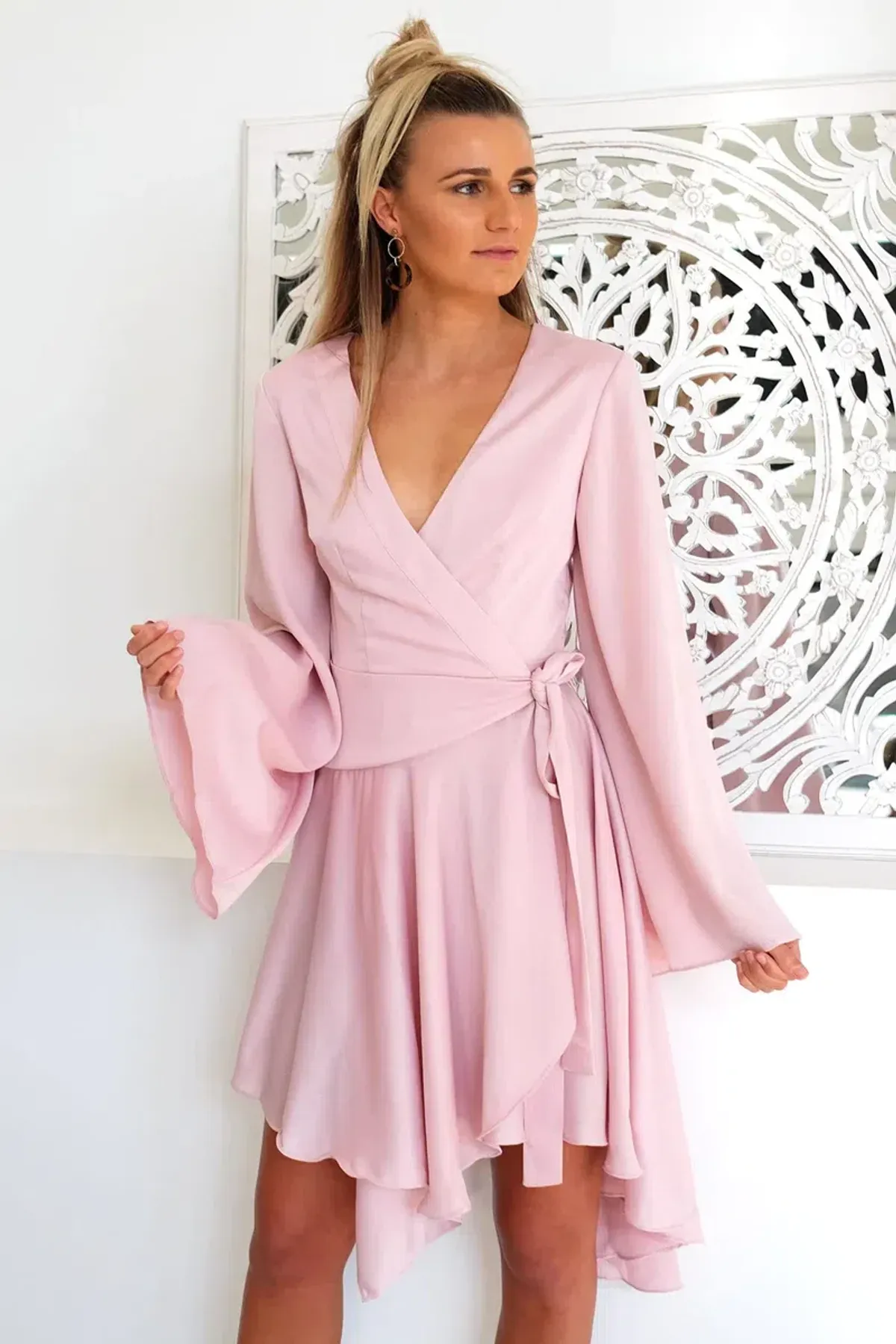 Keepsake Oceans Long Sleeve Wrap Mini Dress Pink Blush Size M / Au 10 - Image 2
