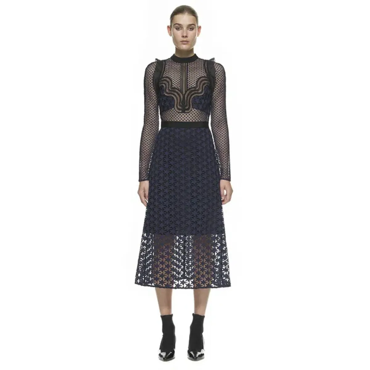 Self Portrait Star Repeat Midi Dress Navy/Black Size 8 - Image 1