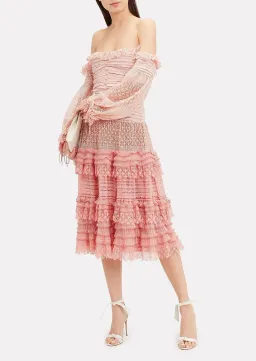 Jonathan Simkhai Lace Knit Off-The-Shoulder Dress Pink Size 6 for rent on The Volte - image 1