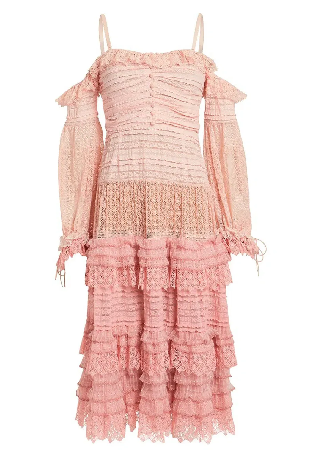 Jonathan Simkhai Lace Knit Off-The-Shoulder Dress Pink Size 6 for rent on The Volte - main image
