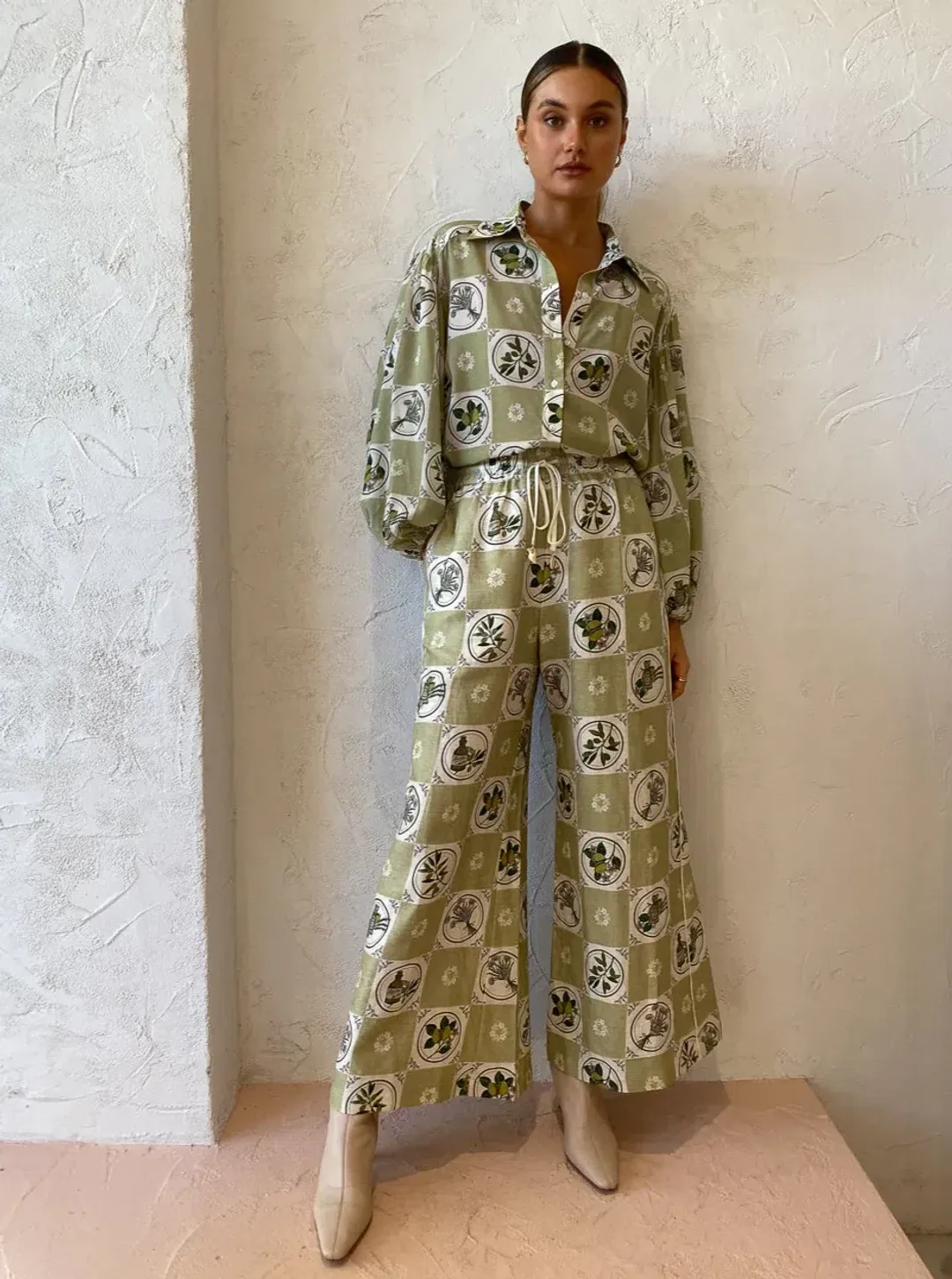 Alemais Sofia Shirt and Pants Set in Olive Size 10 for rent on The Volte - main image