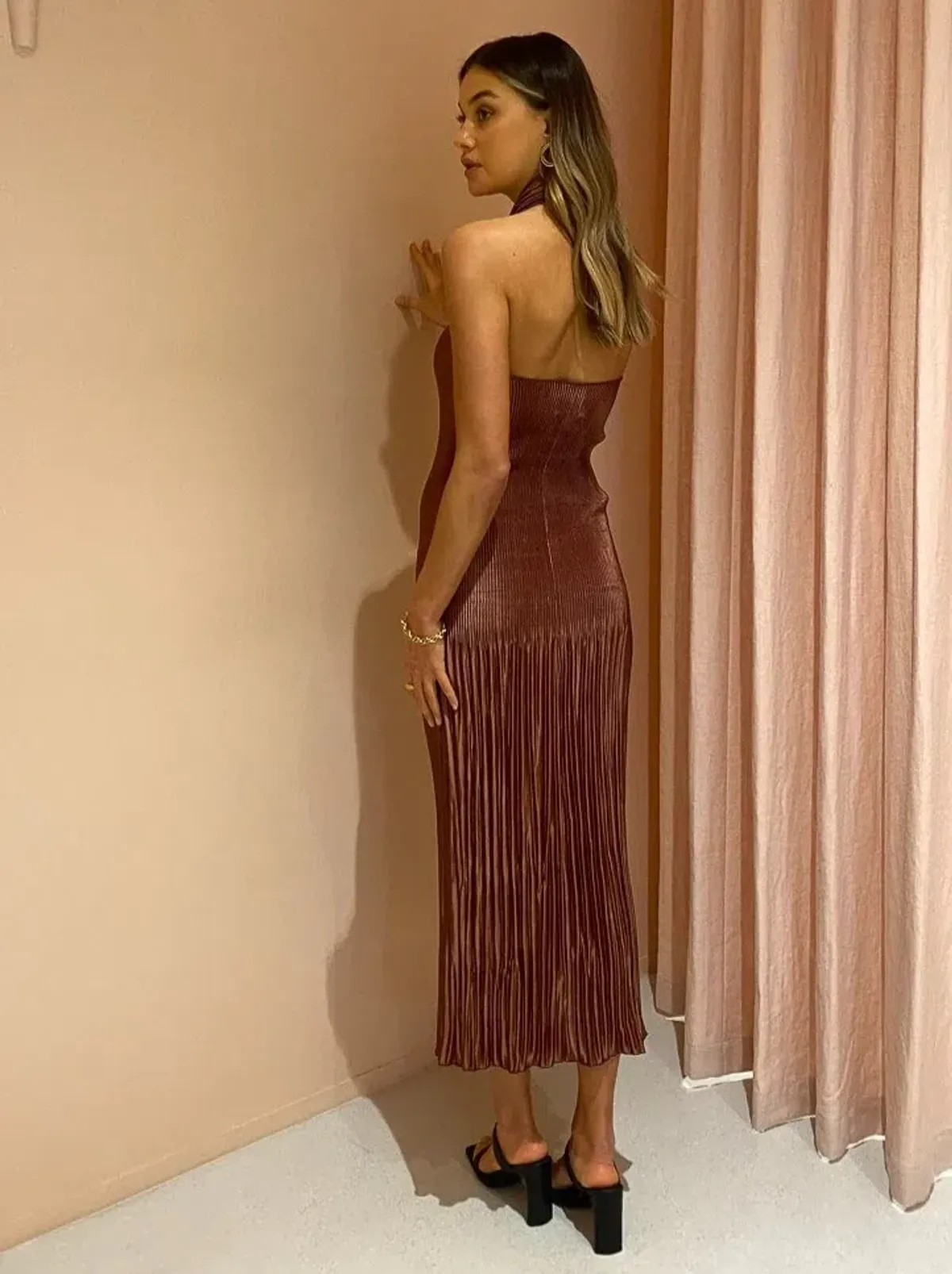 Lidee Soiree Halter Midi Dress in Chocolate Brown Size 12 - Image 3