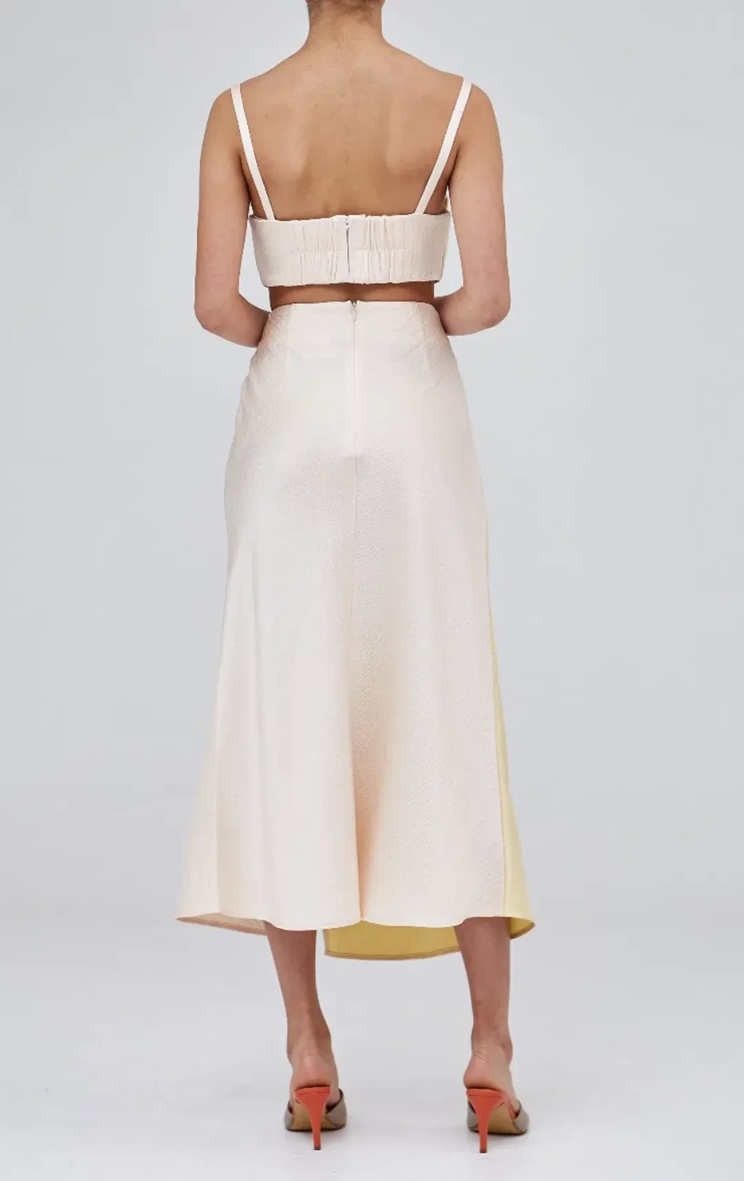C/MEO Collective Opposite Sides Skirt and Crop Set in Ecru with Limoncello Size 10 for rent on The Volte - main image