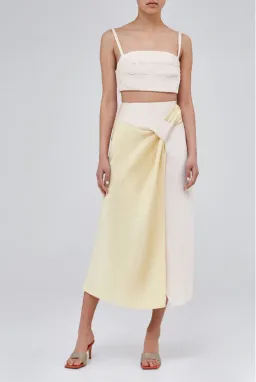 C/MEO Collective Opposite Sides Skirt and Crop Set in Ecru with Limoncello Size 10 for rent on The Volte - image 1