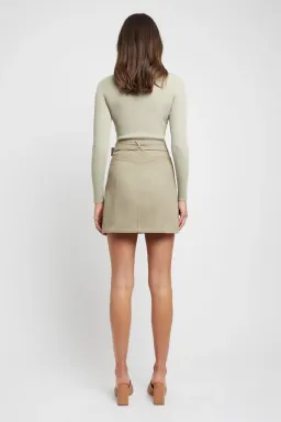 Kookai Dublin Belted D-Ring Skirt in Moss Gray Green Size 10 for rent on The Volte - image 3