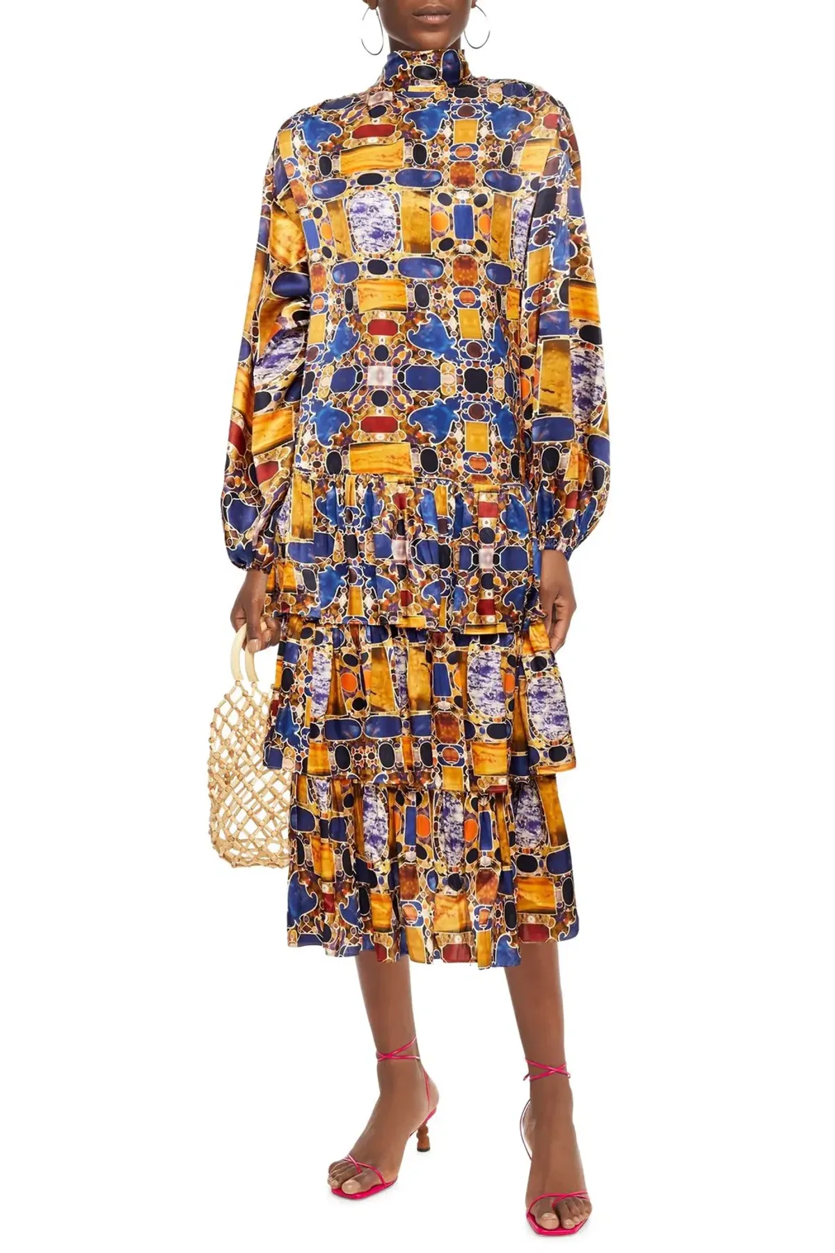 Rhode Cecile Tiered Silk Blend Midi Dress Print Size 12 for rent on The Volte - main image