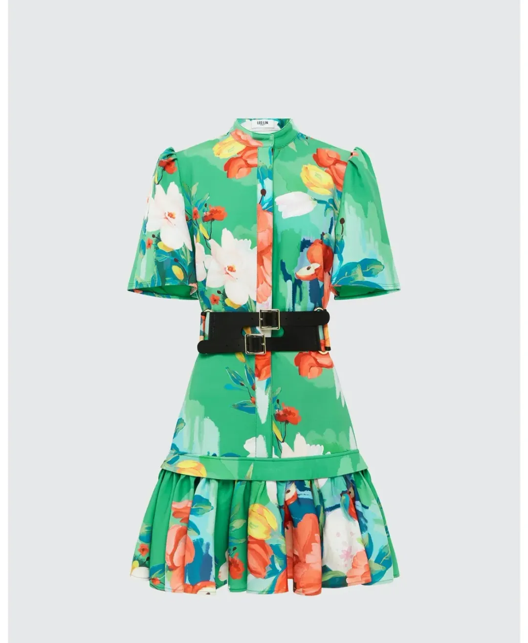 Leo Lin Florescence Shirt Mini Dress Lily Pad Green Size 6 for rent on The Volte - main image