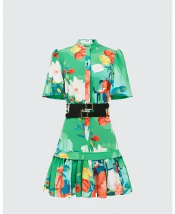 Leo Lin Florescence Shirt Mini Dress Lily Pad Green Size 6 for rent on The Volte - image 1