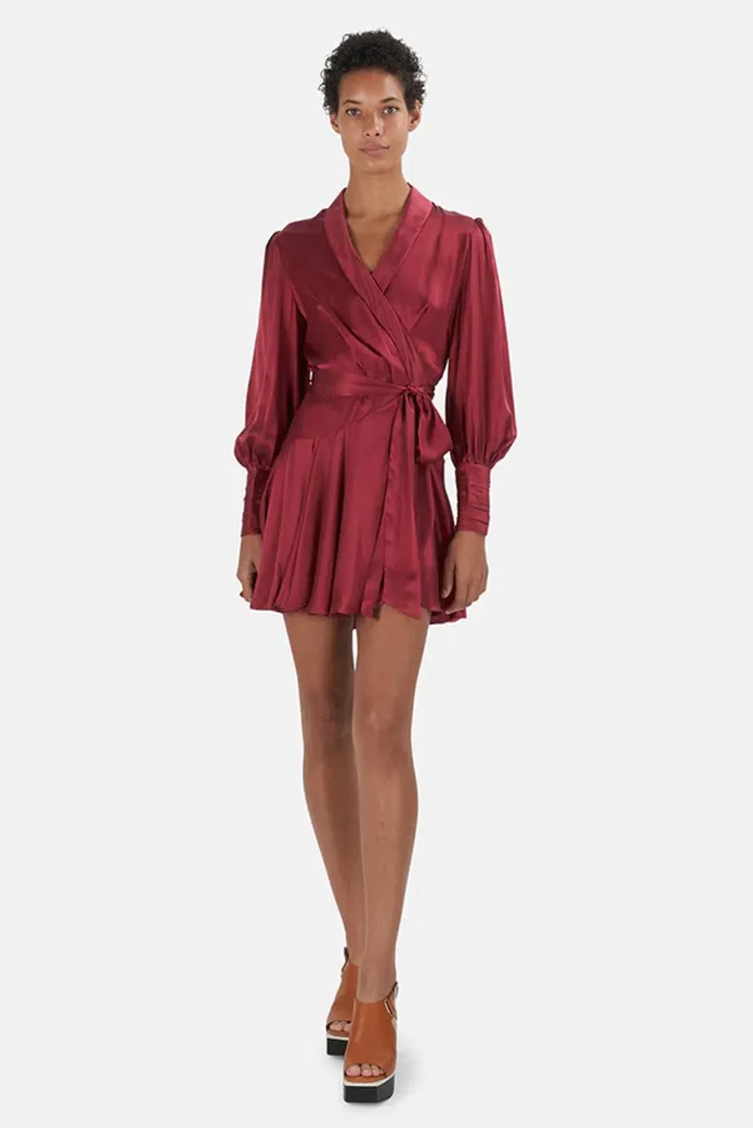Zimmermann Silk Wrap Mini Dress Burgundy Size 0/ Au 8 for rent on The Volte - main image