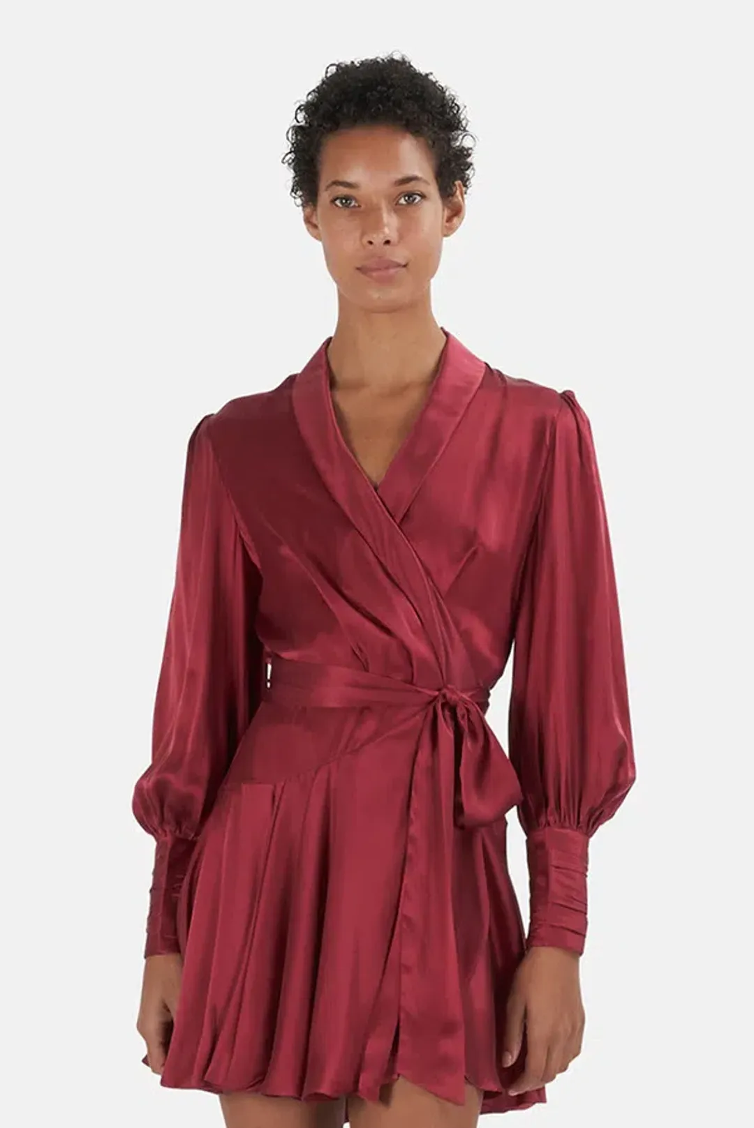 Zimmermann Silk Wrap Mini Dress Burgundy Size 0/ Au 8 for rent on The Volte - main image