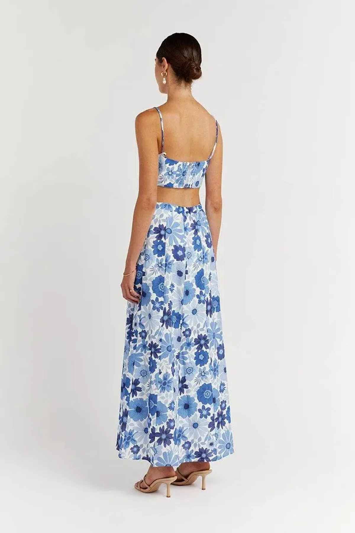 Dissh Lori Bloom Linen Curve Crop Top and Skirt Set Blue Size 8 - Image 3