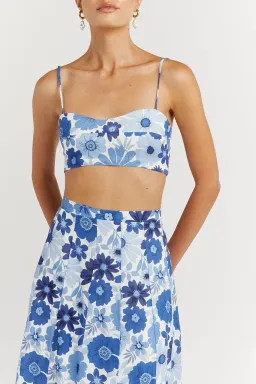 Dissh Lori Bloom Linen Curve Crop Top and Skirt Set Blue Size 8 for rent on The Volte - image 2