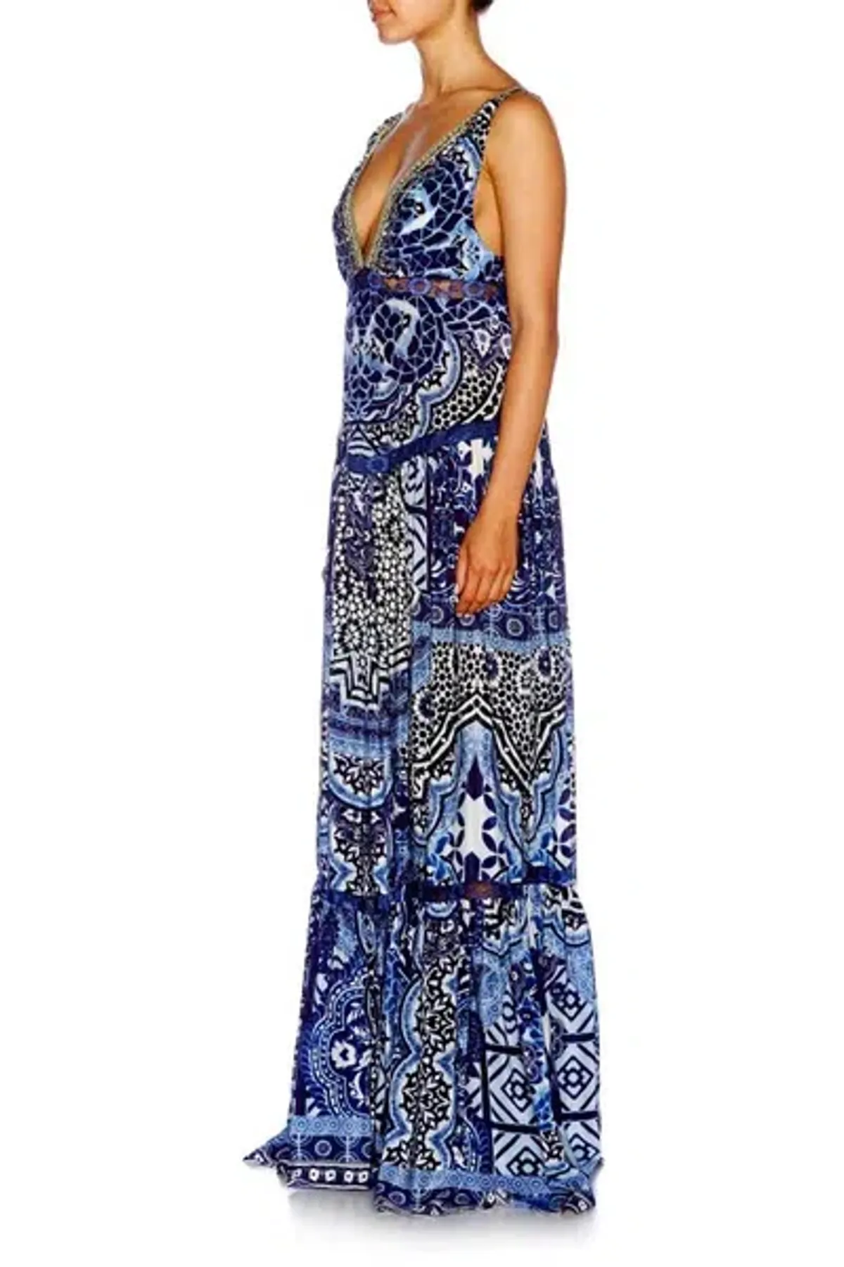 Camilla Under V-neck Gathered Tiered Maxi Dress The Medina Moon Size 14 - Image 5