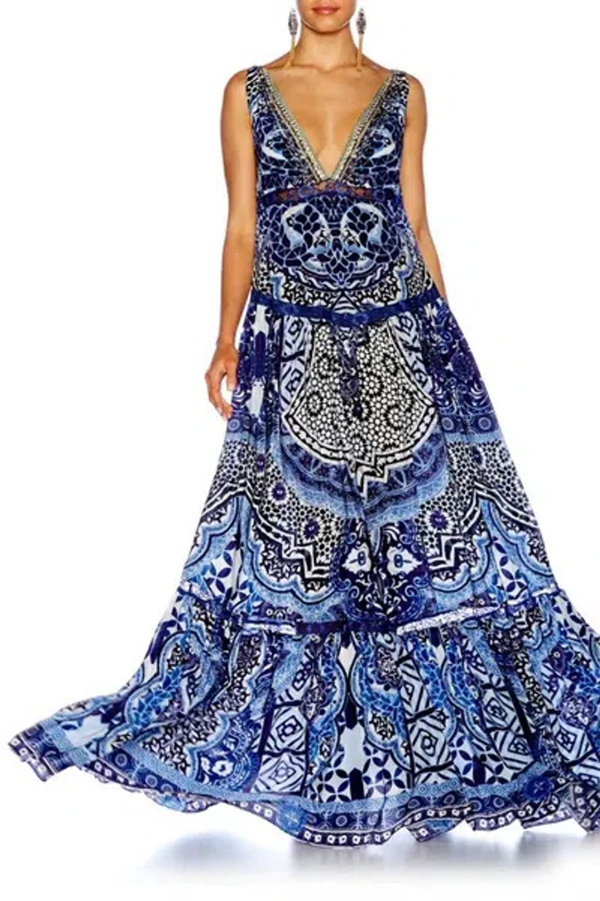 Camilla Under V-neck Gathered Tiered Maxi Dress The Medina Moon Size 14 for rent on The Volte - main image