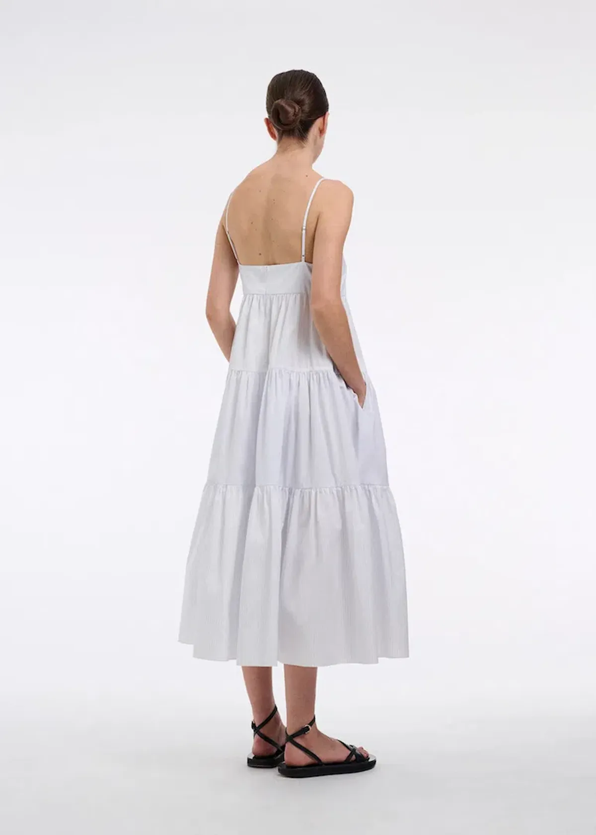 CO Collections V-Neck Tiered Dress in Cotton Blue Stripe Size S / AU 6 - Image 3