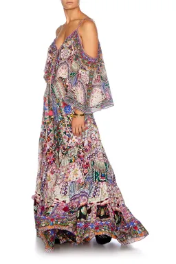 Camilla Long Sleeve Drop Shoulder Top Size XS & Tiered Hem Maxi Skirt Size L Set in Kalbelia Queen Pink Print for rent on The Volte - image 4