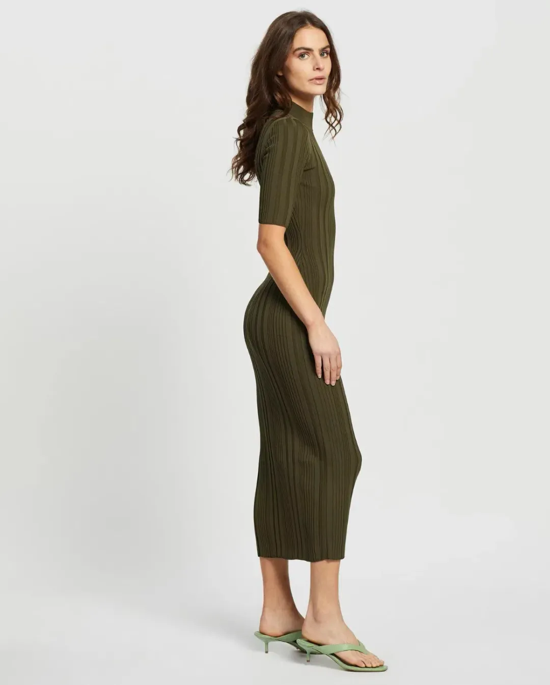 Bec & Bridge Esme Knit Midi Dress Olive Size 12 for rent on The Volte - main image