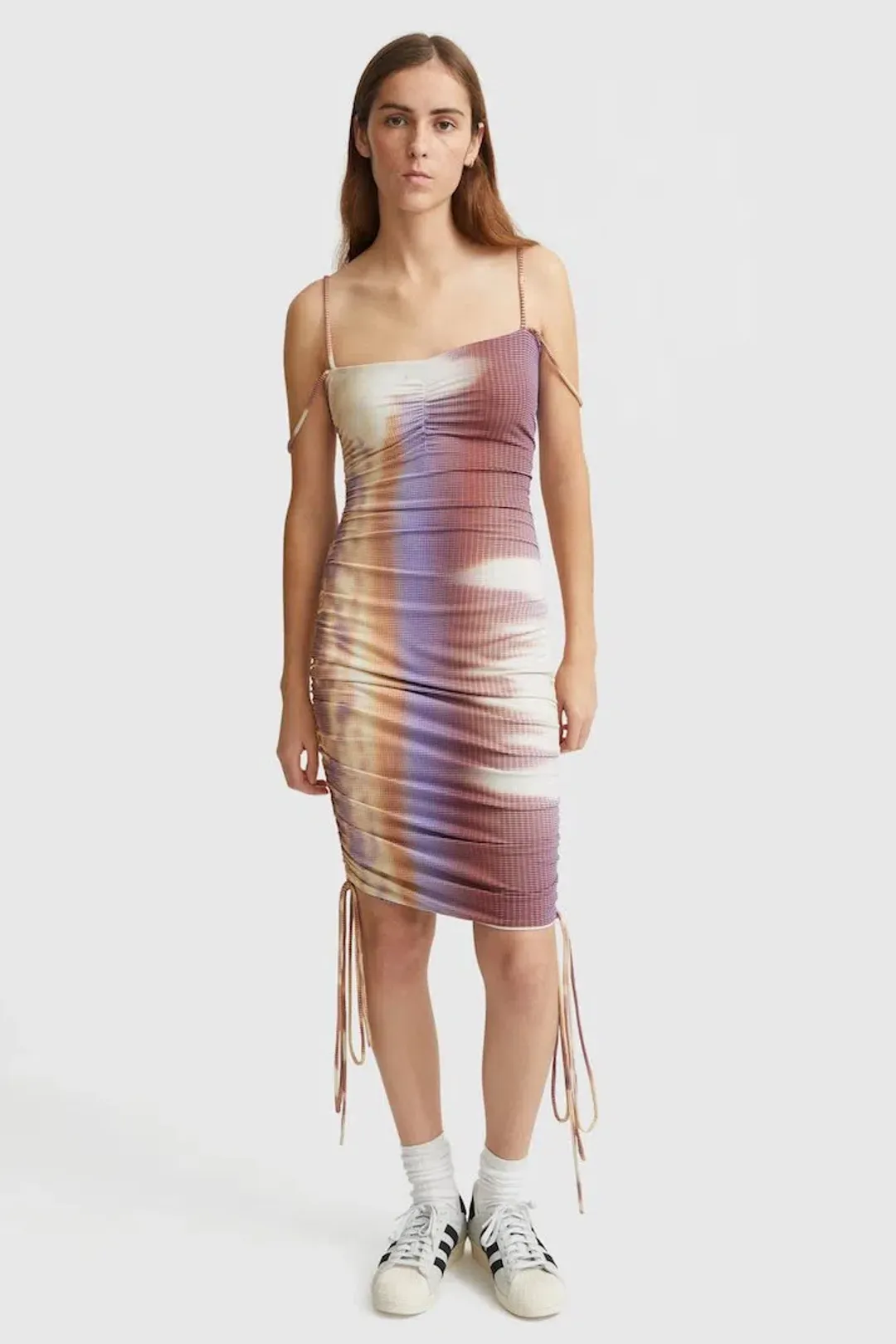 Priscavera Ruched Printed Dress Sandstorm Size 6 for rent on The Volte - main image