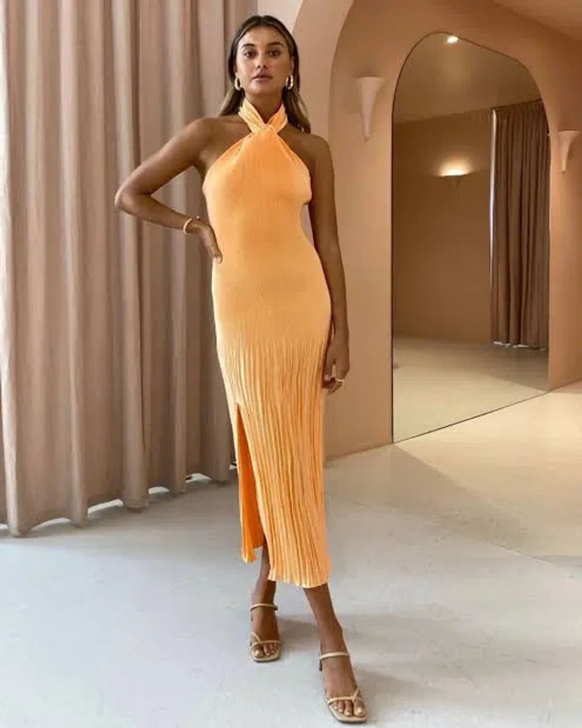 L'Idee Soiree Halter Gown Orange Size 10 - Image 1
