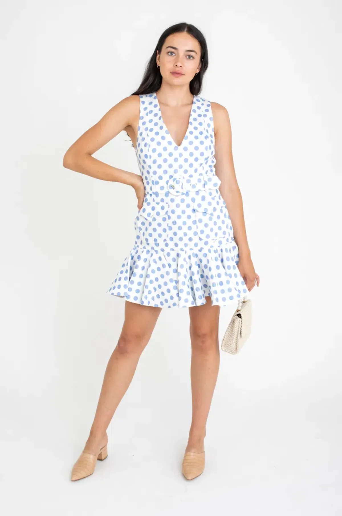 Zimmermann Super Eight Safari Mini Dress Ivory/Blue Dot Size 0/Au 6 - Image 2