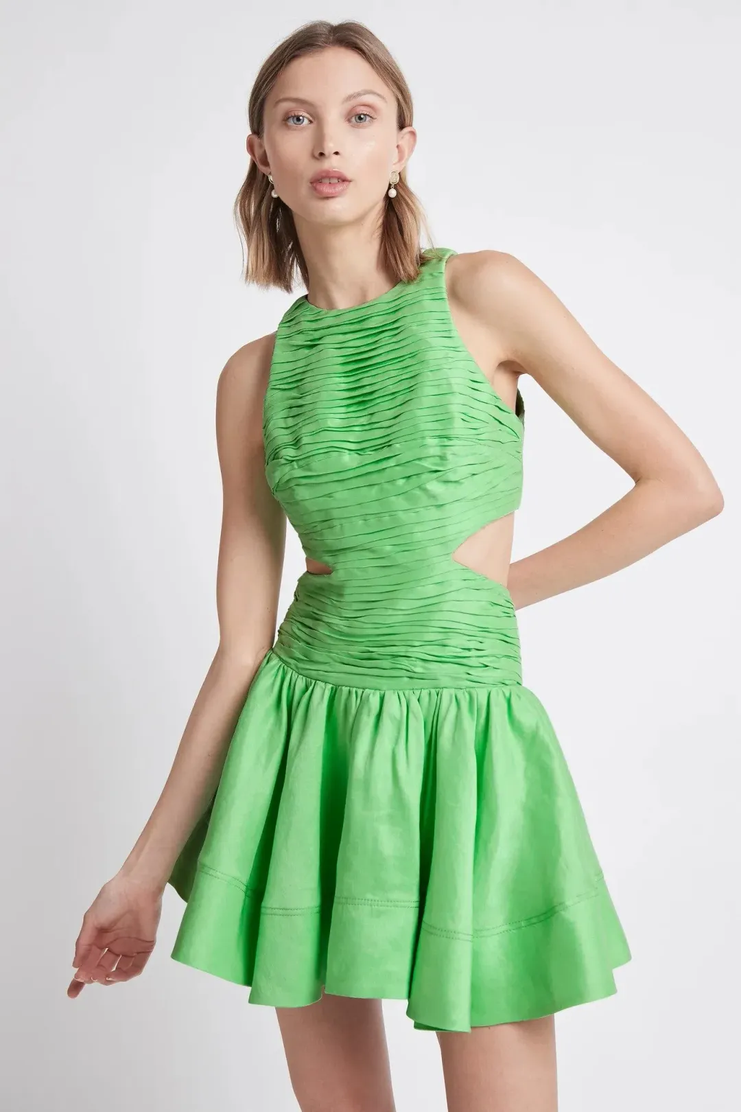 Aje Introspect Cut Out Mini Dress Green Size 14 for rent on The Volte - main image