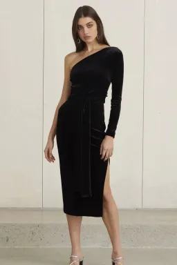 Bec & Bridge Velour One Shoulder Dress Black Size 10 for rent on The Volte - image 1