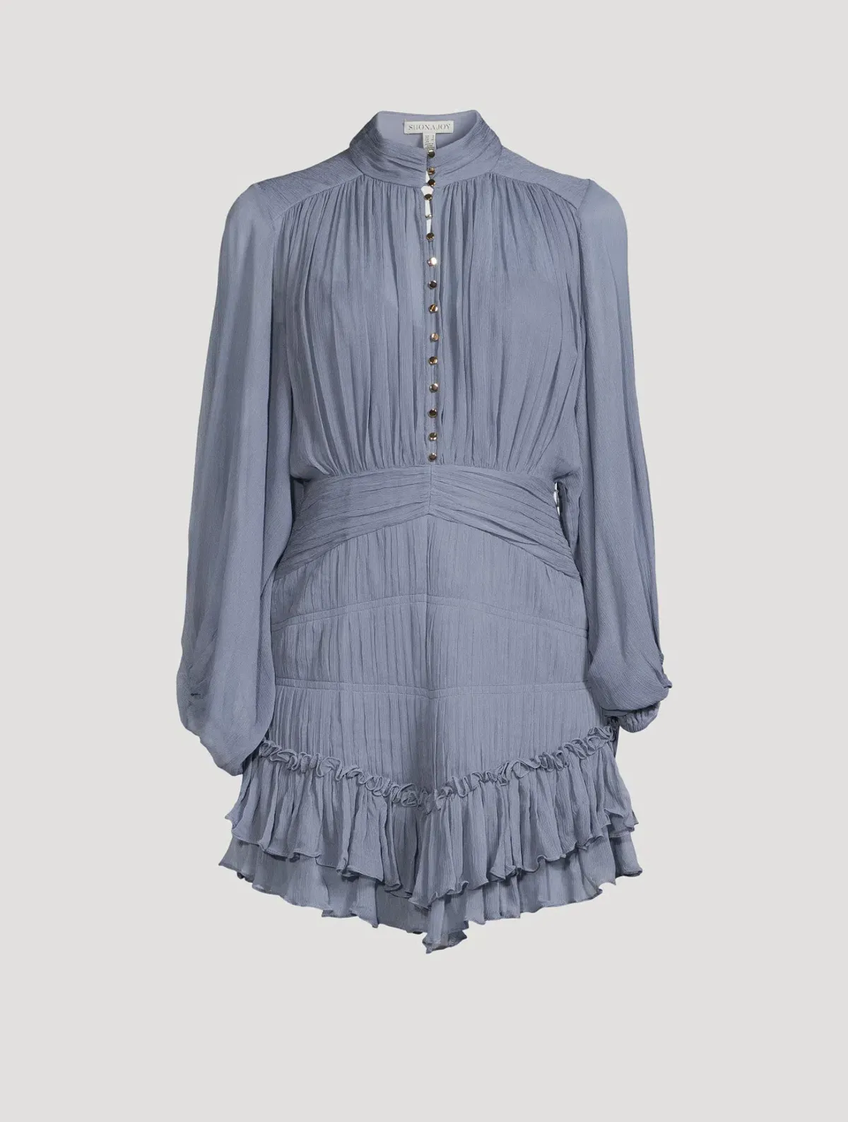Shona Joy Kayla Button Up Ruched Mini Dress Blue Smoke Size 10 - Image 6