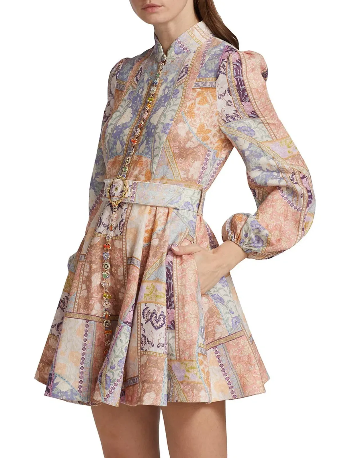 Zimmermann Kaleidoscope Buttoned Mini Dress Multi Swirl Floral Size 1 / Au 10 - Image 4