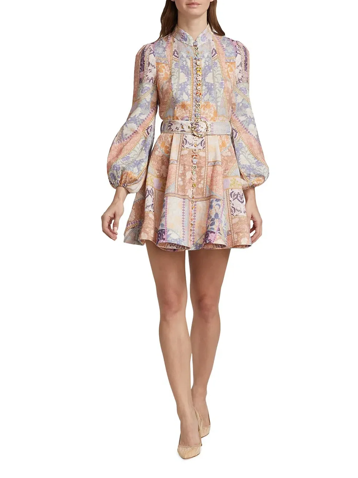 Zimmermann Kaleidoscope Buttoned Mini Dress Multi Swirl Floral Size 1 / Au 10 - Image 1